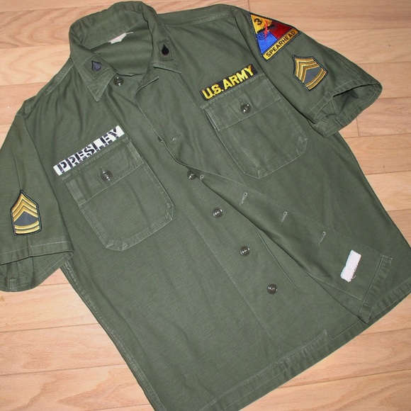 Vtg Military Army Green Fatigue Shirt 